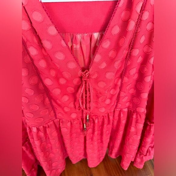 Soft Surroundings Besito Blouse red polka dot bell sleeve sz M - Picture 2 of 15